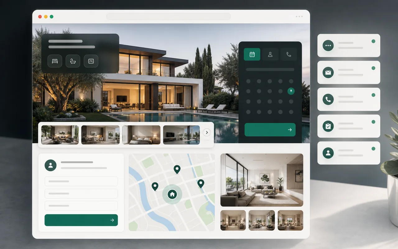 Exemple de site premium pour une agence immobilière avec biens, carte locale et demandes qualifiées
